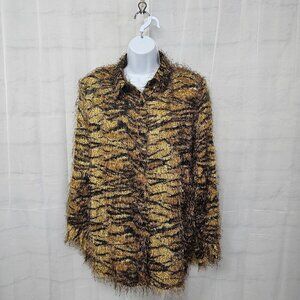Vintage CDW Blouse Brown Tiger Stripe Eyelash Retro Grunge Sheer Retro XL